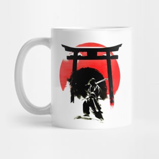 Japanese torrii shinto gate with ninja sumi e painting Mug